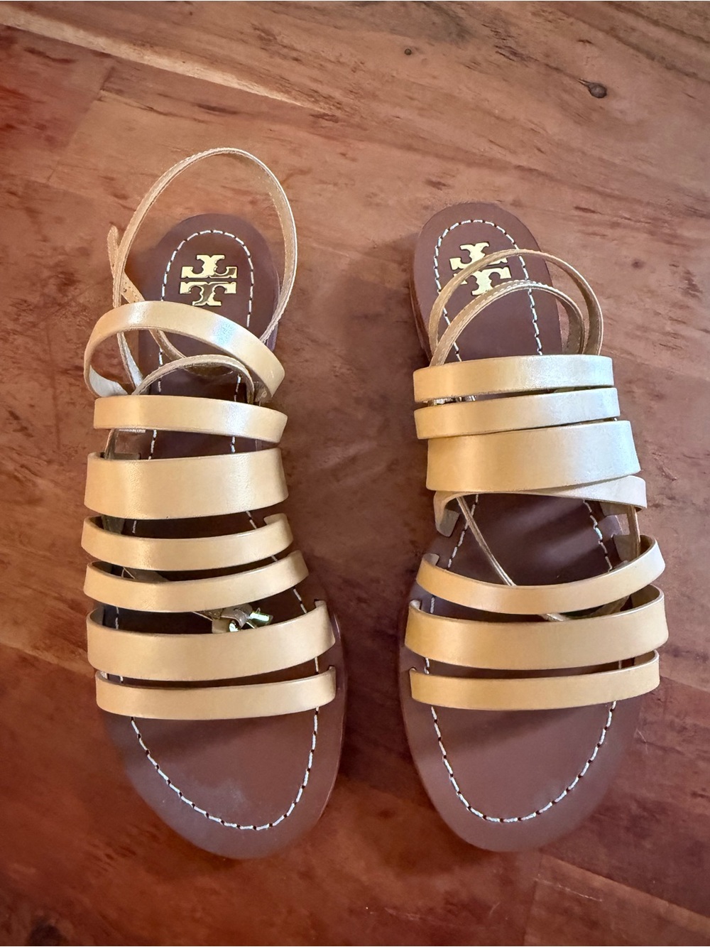 Tory Burch Metallic Tan Multi-Strap Flat Sandals